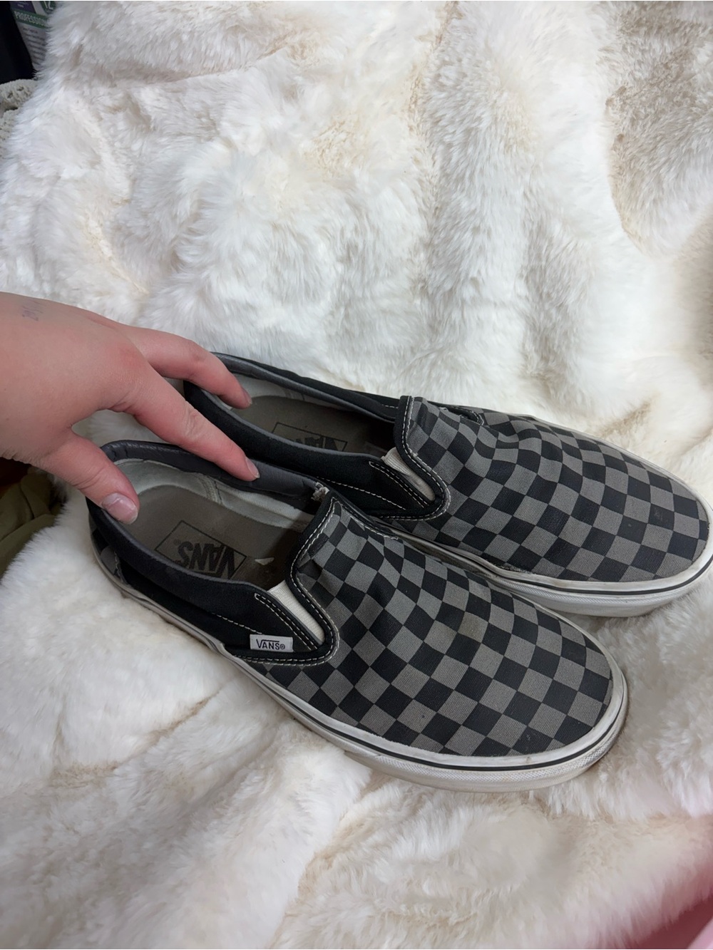 Vans Slip-On Checkerboard Sneakers - Black and Gray